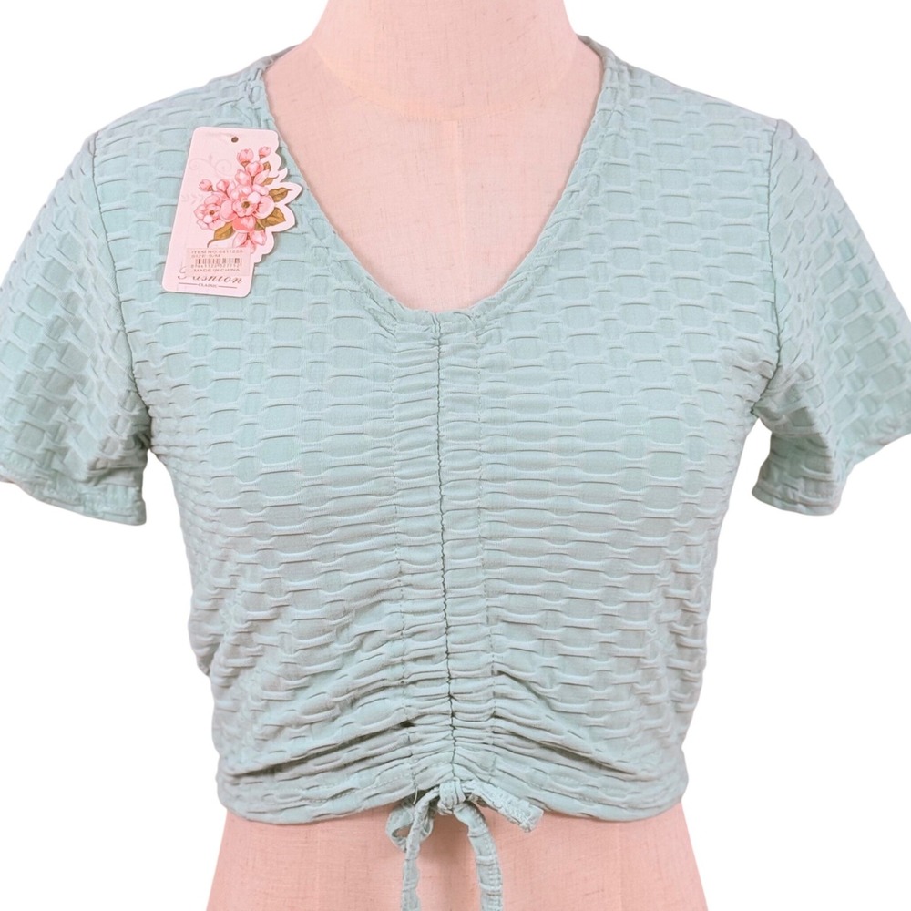 Honeycomb Bubble Knit Crop Top S/M Texture Ruched Y2K Fairycore Pastel Soft Girl